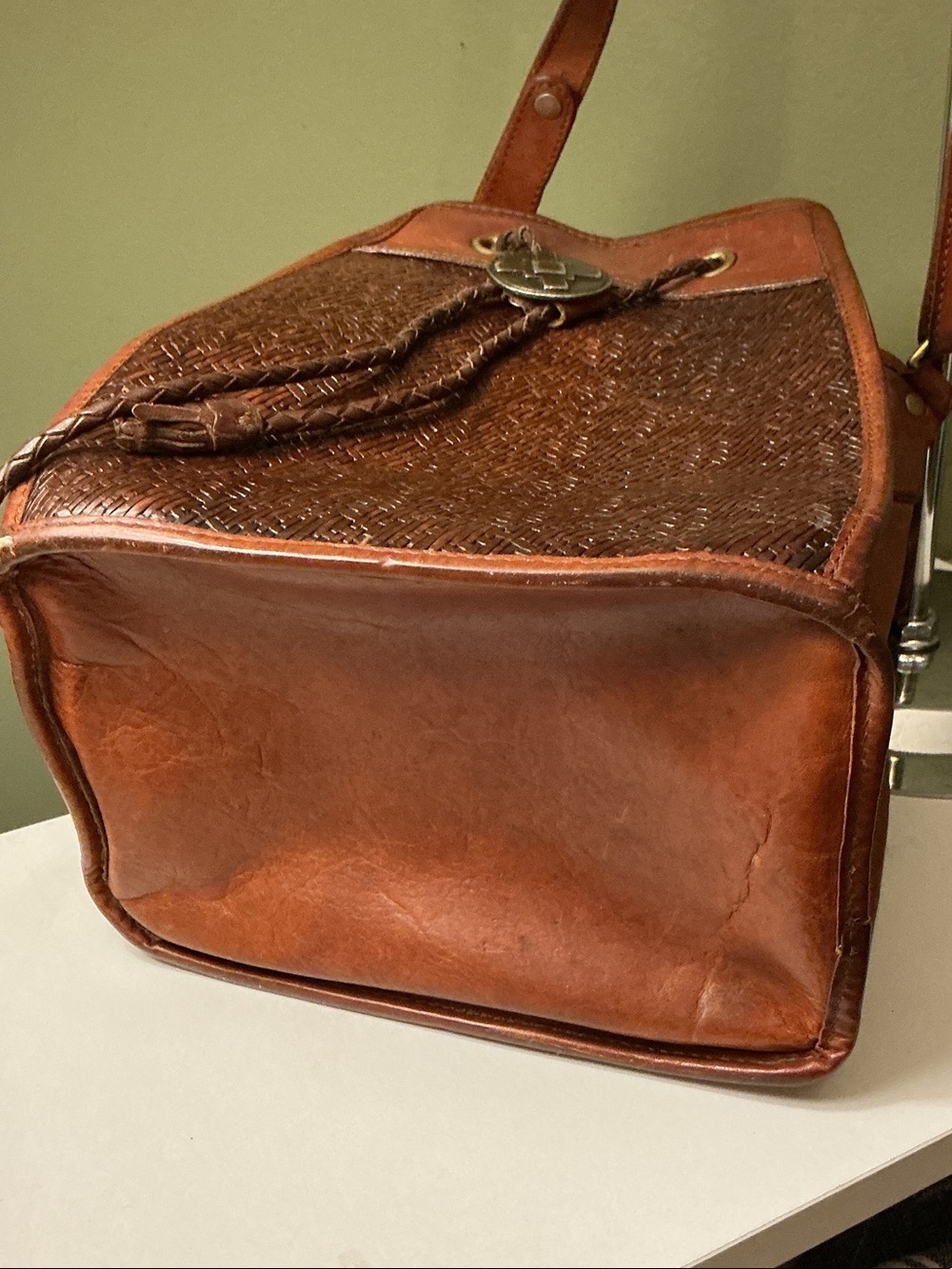 Brahmin Vintage Brown Textured Leather Drawstring Bucket Shoulder Bag GUC - Picture 5 of 8